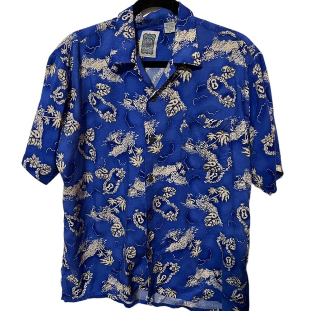 Ocean Current Bright Blue Hawaiian Short Sleeve Button Down Top Size Medium